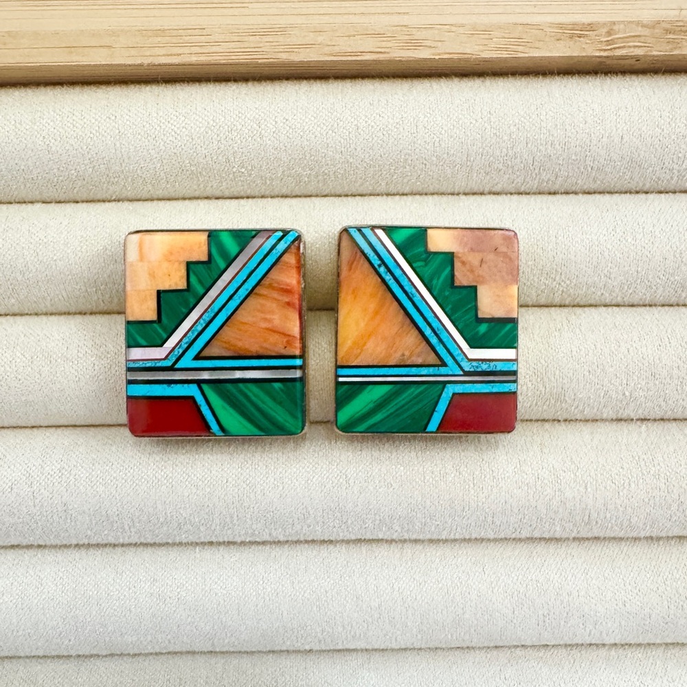VINTAGE Native American Handmade Inlay Earrings